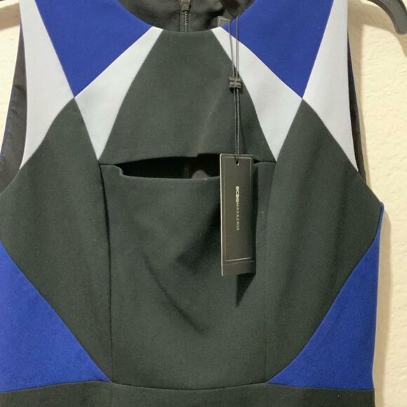 BCBGMaxAzria Geometric Cutout Cocktail Dress Black Blue Sleeveless Tailored 4 - Picture 11 of 14